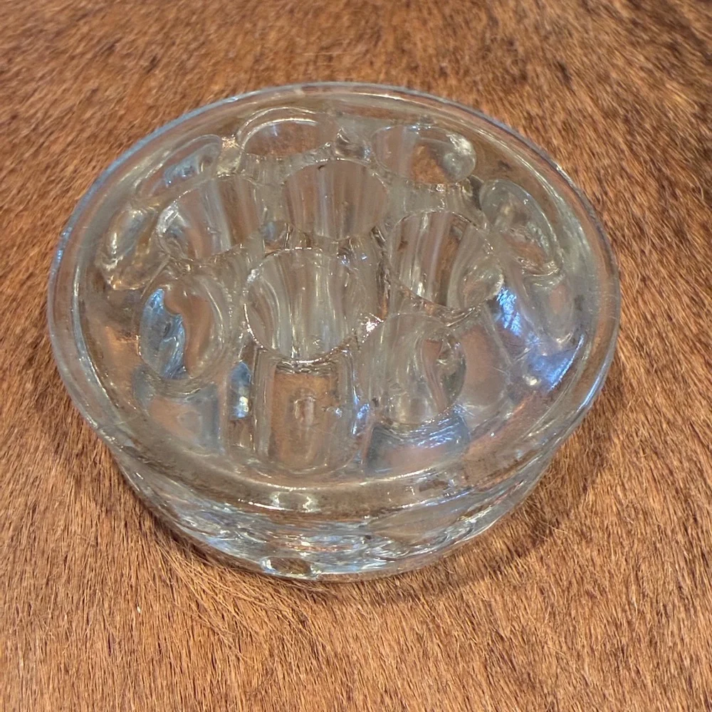 Thick glass vintage Floral Frog with 11 holes